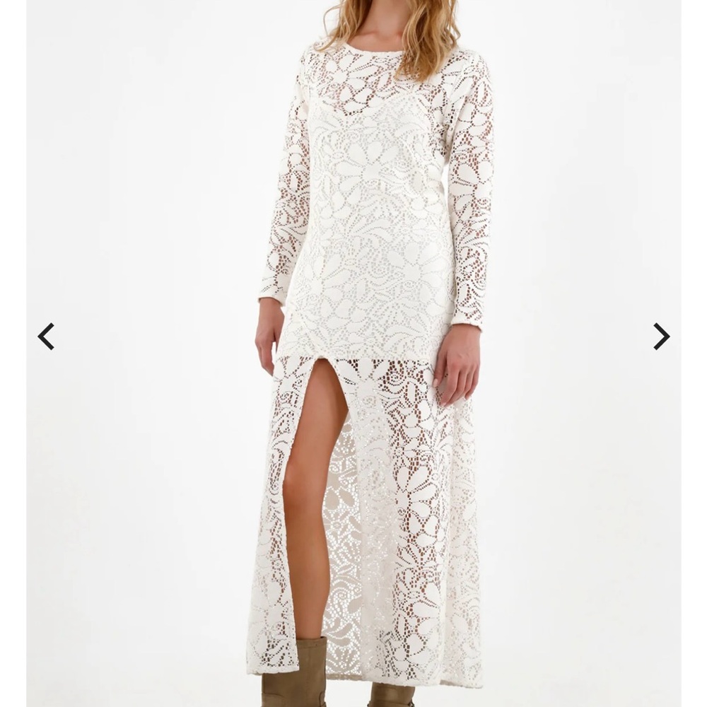 TNS Ecru Knit long Dress with slit.